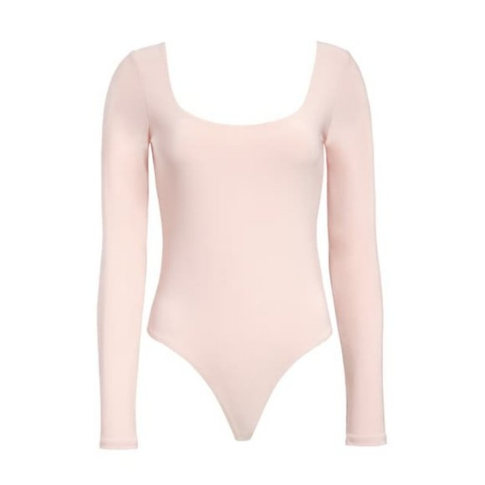 Leith Scoop Neck Long Sleeve Thong Bodysuit Light Pink Size L Long Sleeve NWT